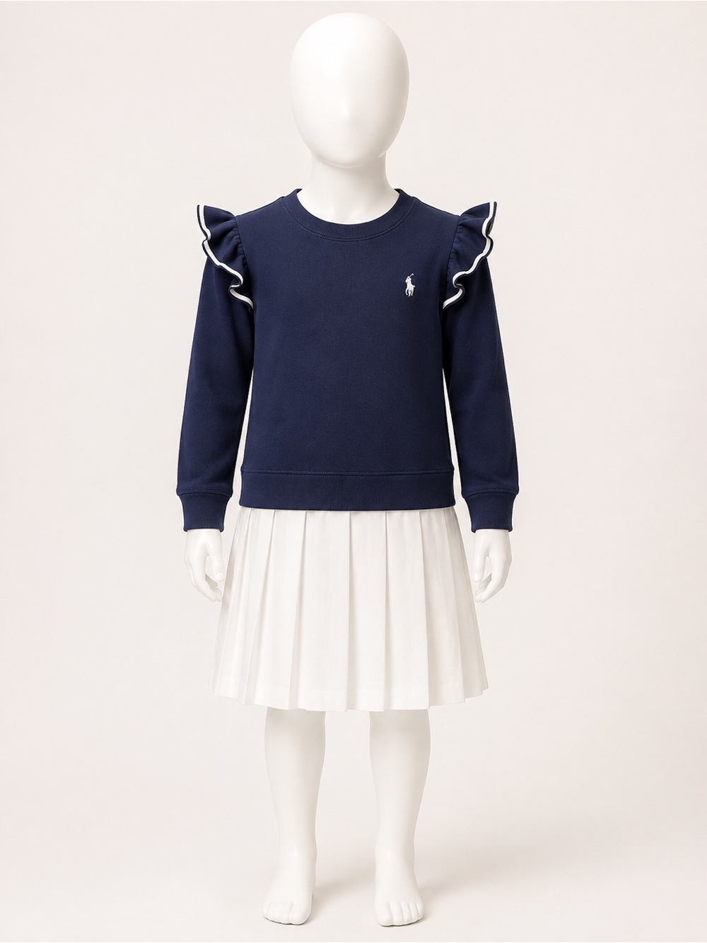 Polo by Ralph Lauren Navy Ruffle-Shoulder Sweatshirt with White Trim